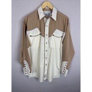 Panhandle Slim Retro Western Wear Westmoor Tan Cream Colorblock Shirt Men M